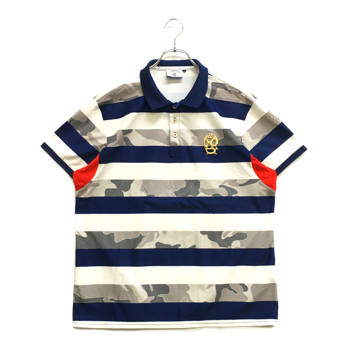 ラッセルノ】人気ルチャマスク×カモ総柄 半袖モックネックポロシャツL