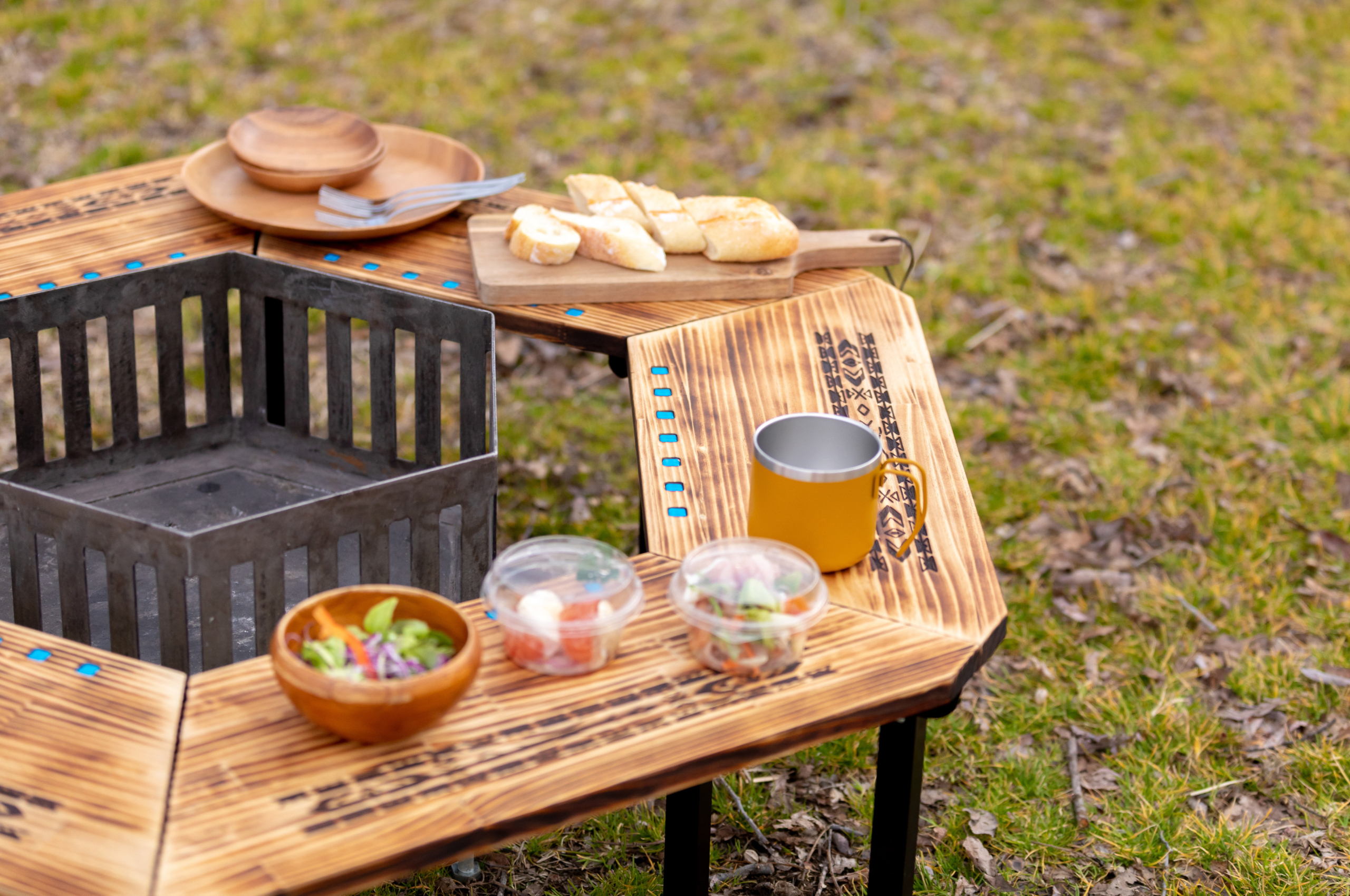 組立式ドーナツテーブル ワックスコーティング済 ギア ヘキサゴン