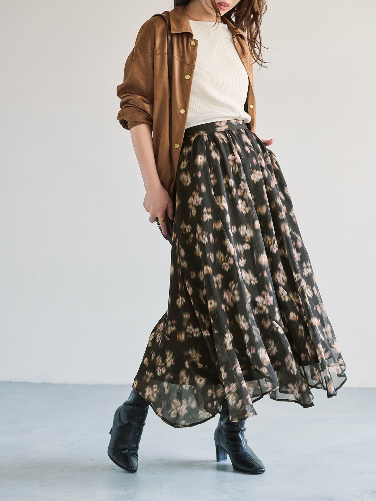 シェードフラワーエスカルゴスカート-short & regular | 小柄・低身長