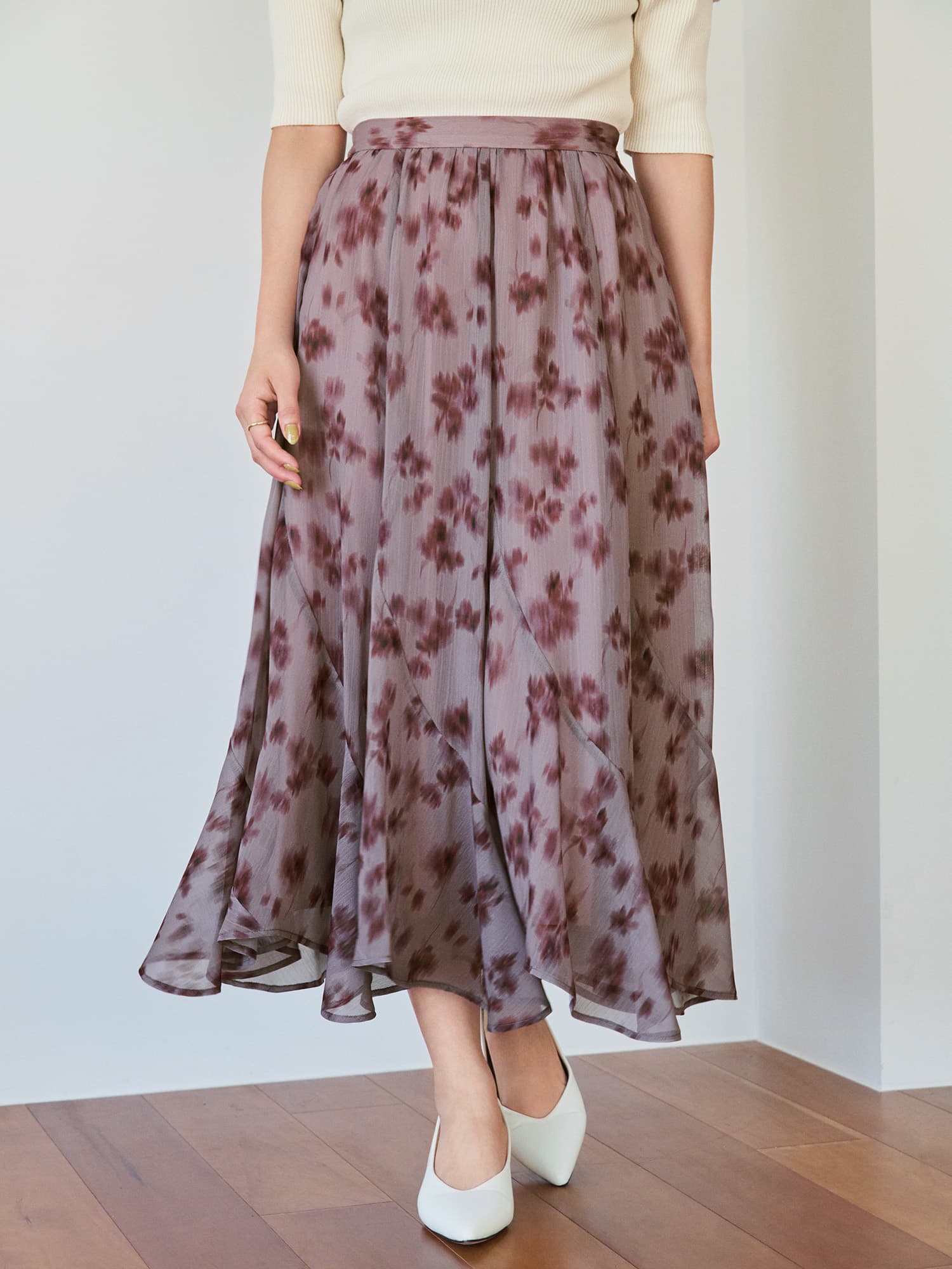 シェードフラワーエスカルゴスカート-short & regular | 小柄・低身長