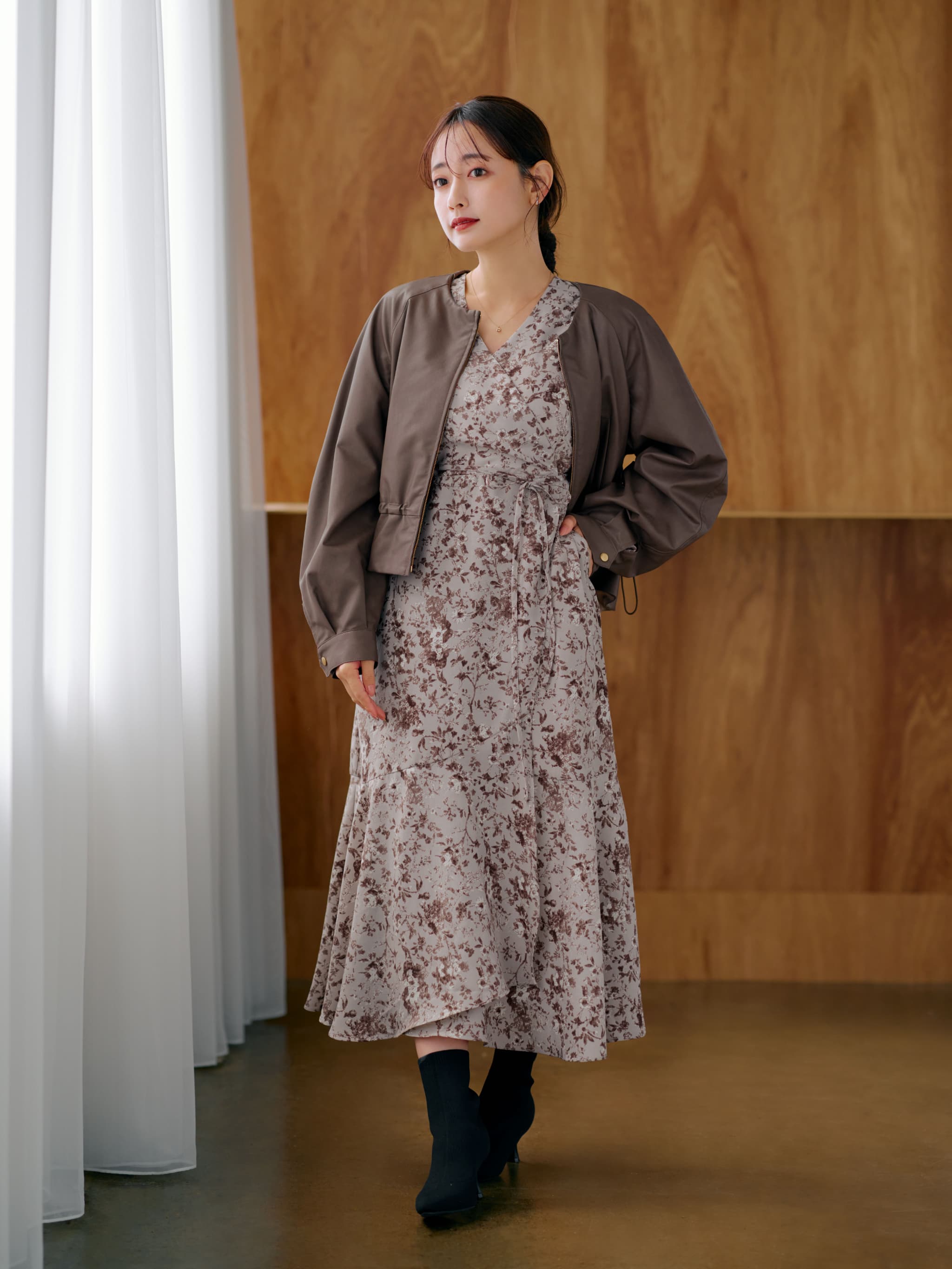 フレアスリーブカシュクールフラワーワンピース | 小柄・低身長女性