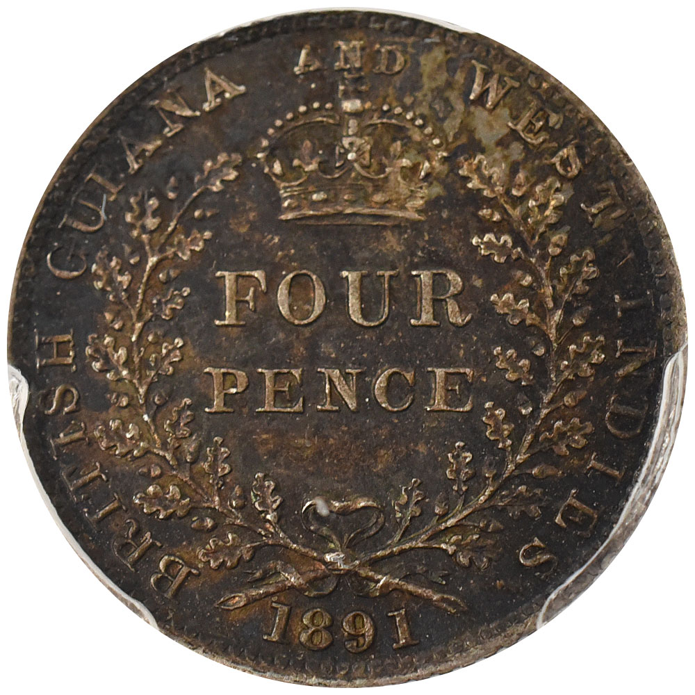 イギリス領ギアナ＆西インド諸島 1891 ヴィクリア女王 4ペニー 銀貨