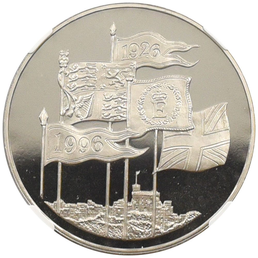 イギリス 1996 エリザベス2世 5ポンド 銀貨 NGC PF69UC 女王誕生70周年