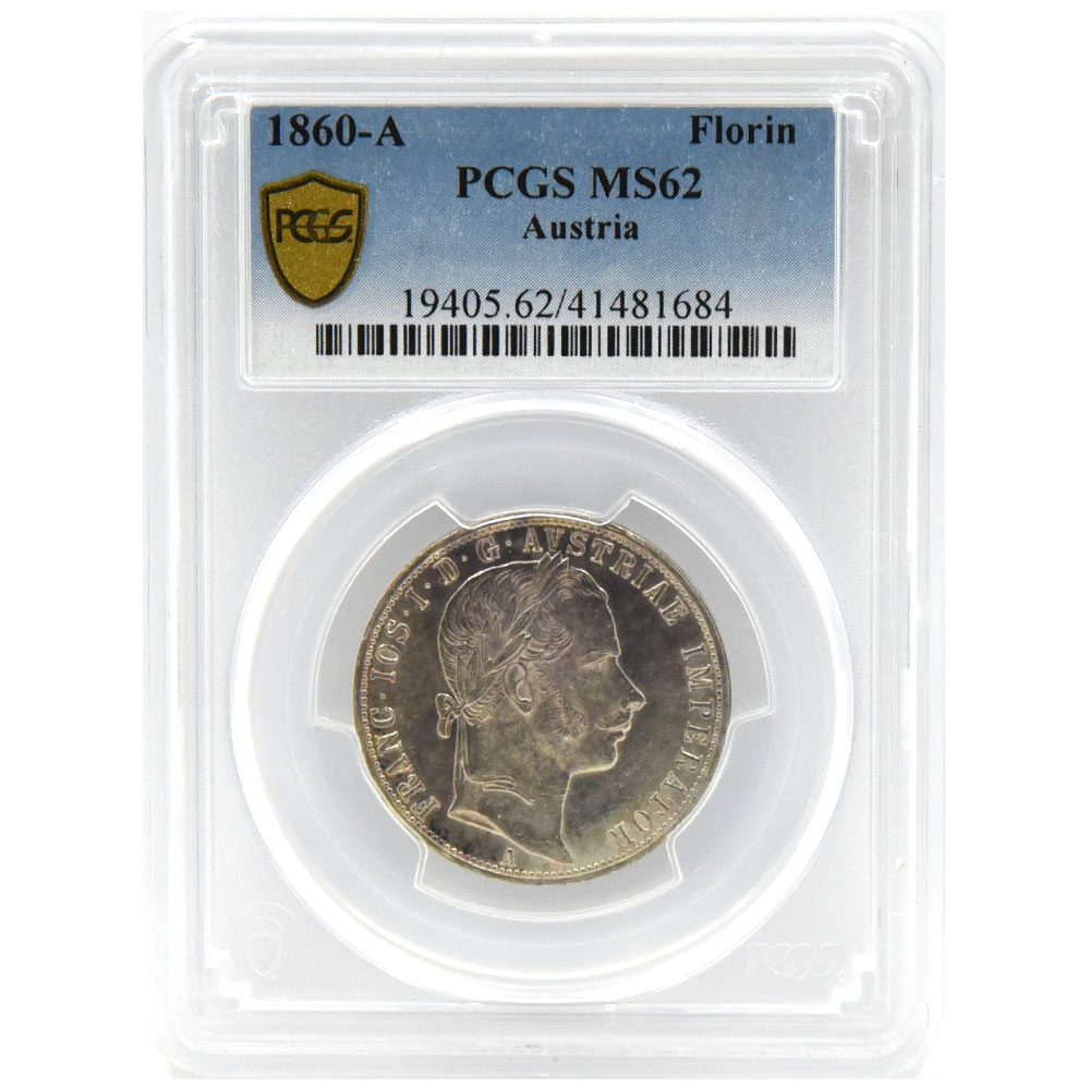 オーストリア 1860-A フランツ・ヨーゼフ1世 1フローリン 銀貨 PCGS