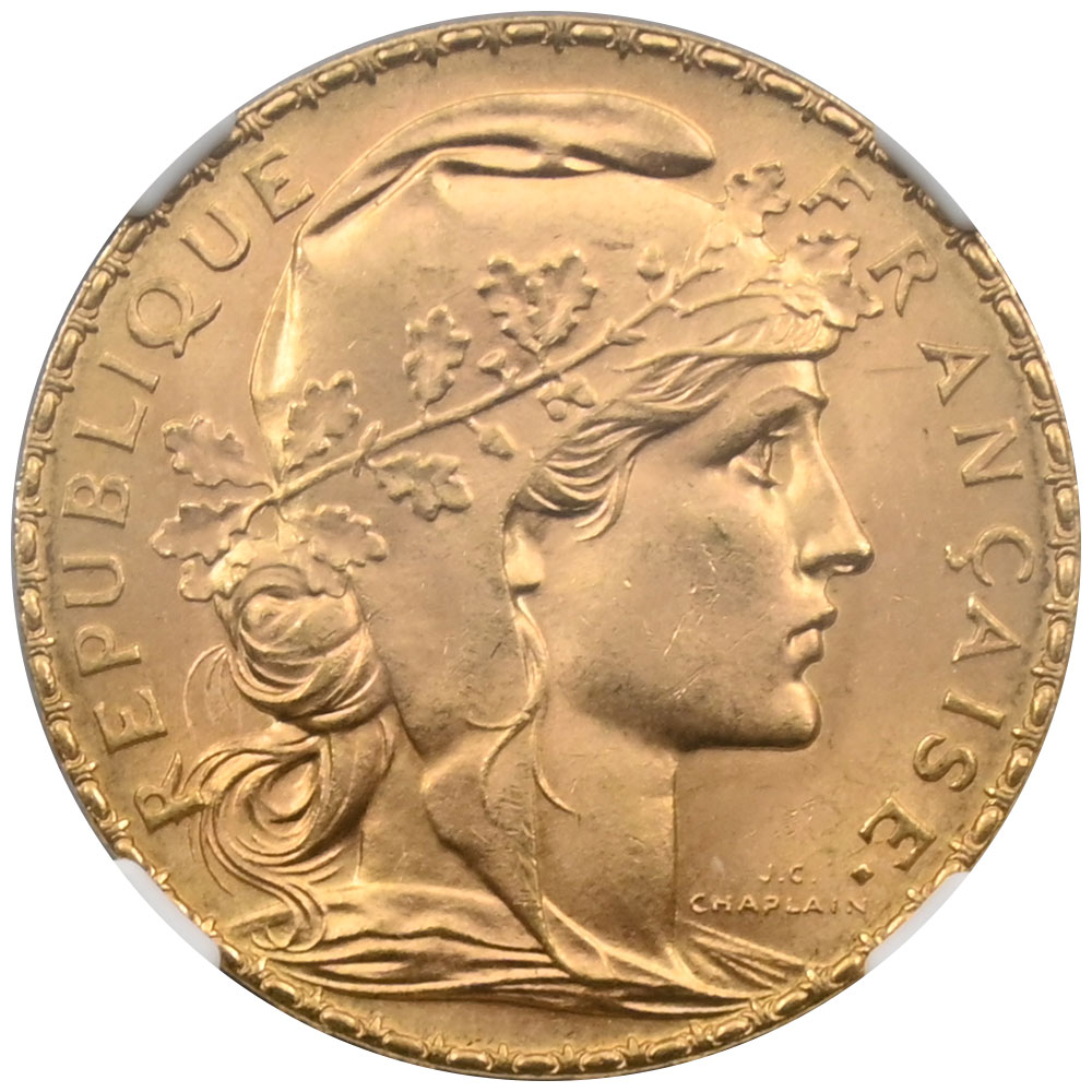 フランス 1913 20フラン 金貨 NGC MS65 ルースター 5931634021