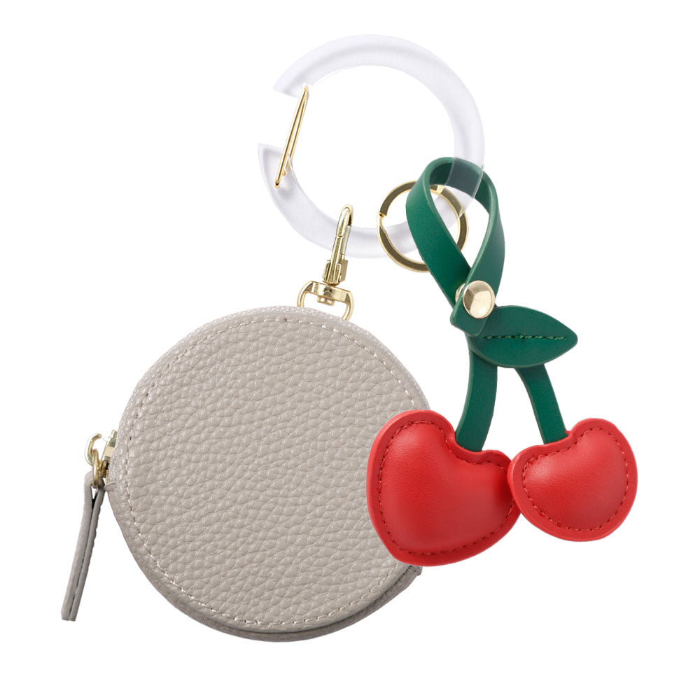 ヴィーガンレザー シボ加工 選べるミニポーチ さくらんぼチャーム