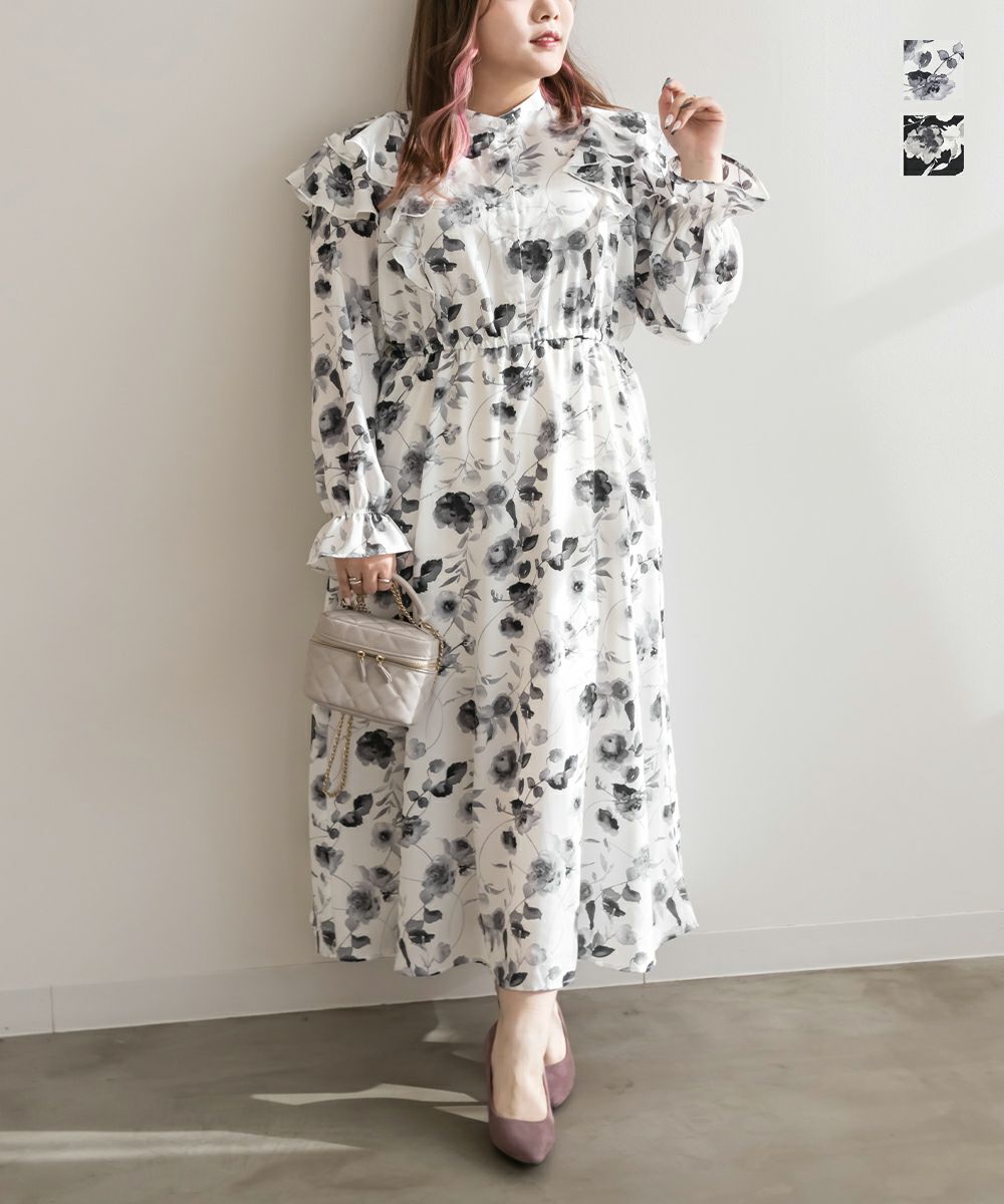 花柄フリルワンピース | 大きいサイズ レディース専門店 CLETTE