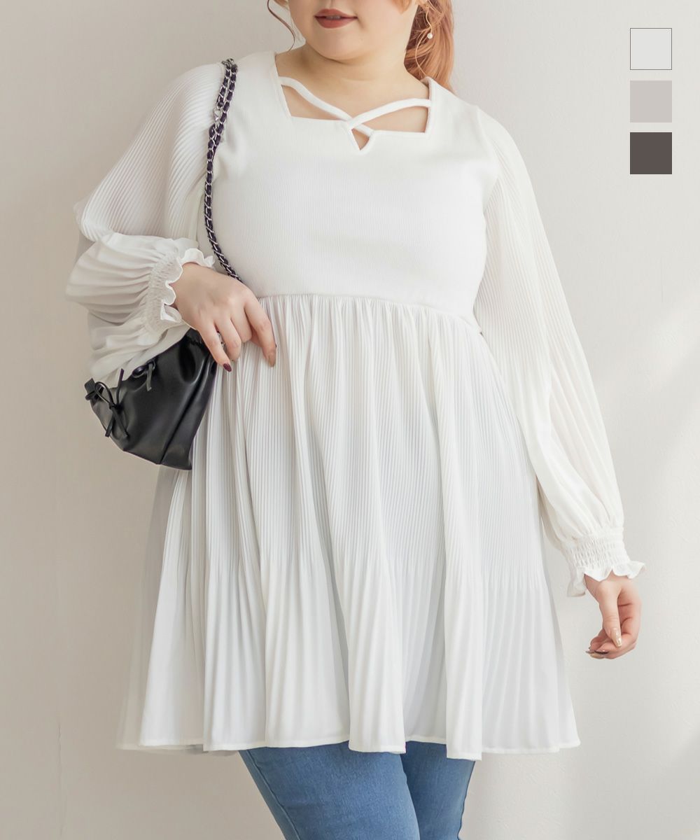 CLETTEオリジナル☆リブ切替マイクロプリーツミニワンピース | 大きい