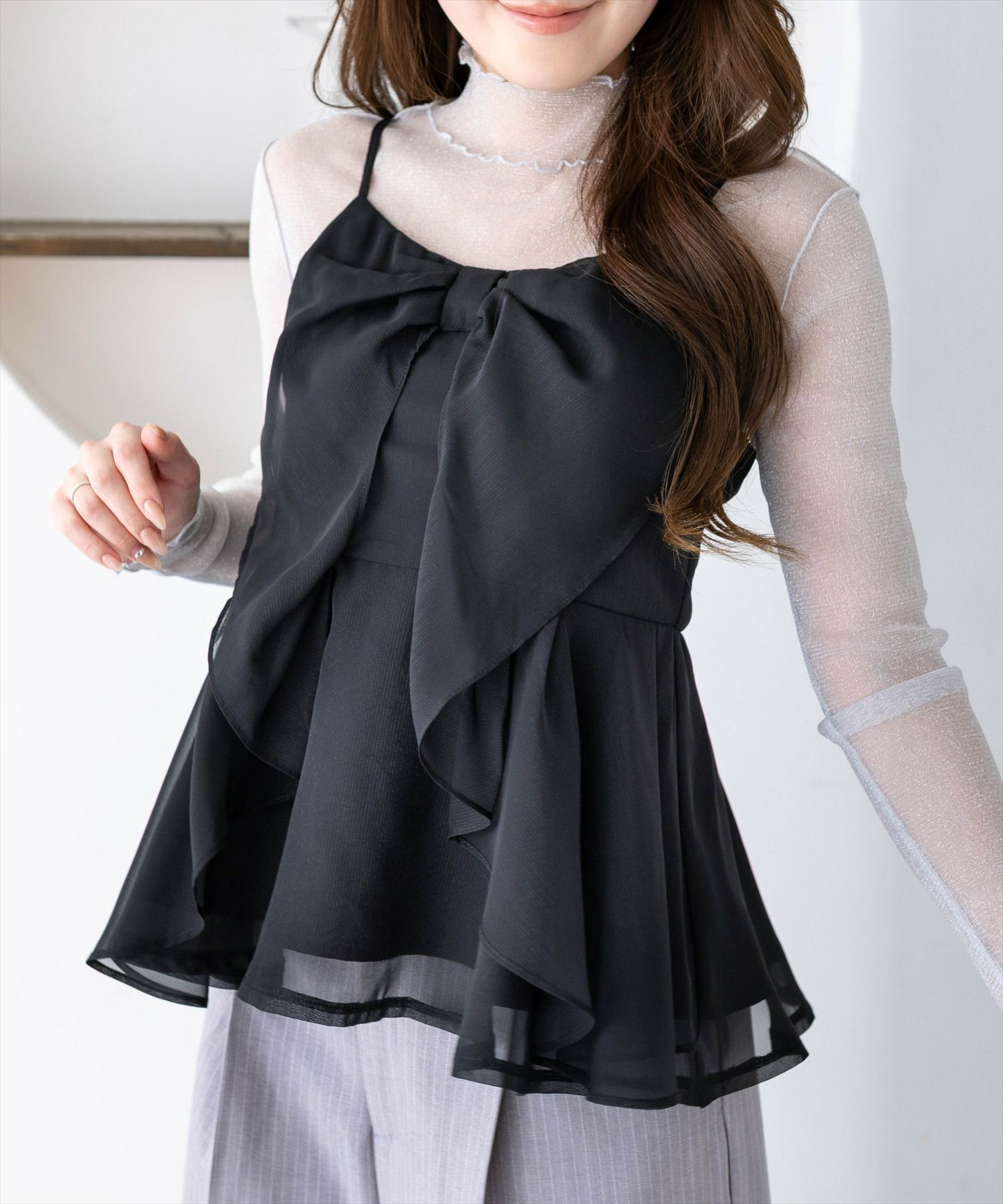 CLEAR BASIC カシュクール風メロウフリルニットトップス[CL9340