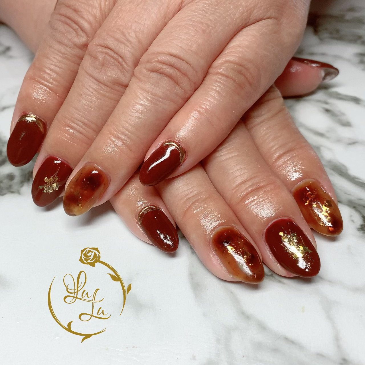 ネイルチップ No.35 ボルドー べっ甲 ニュアンス ミラーネイル ネイル