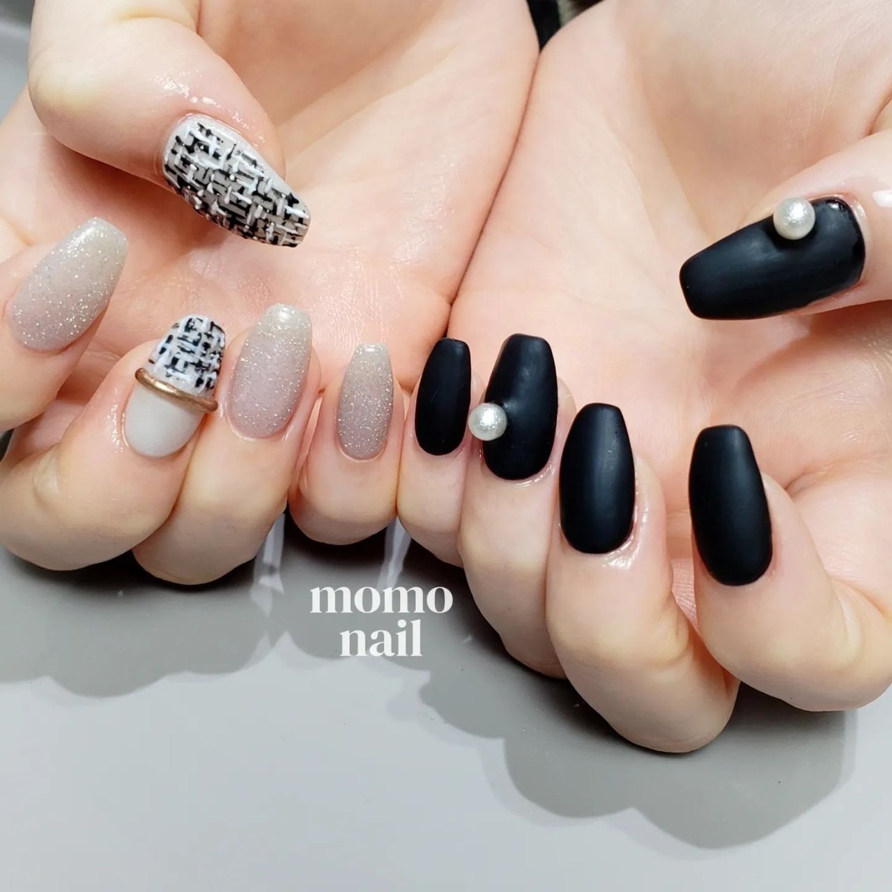 冬/パール/ツイード/マット/グレージュ - tomomi kawasaki 八王子