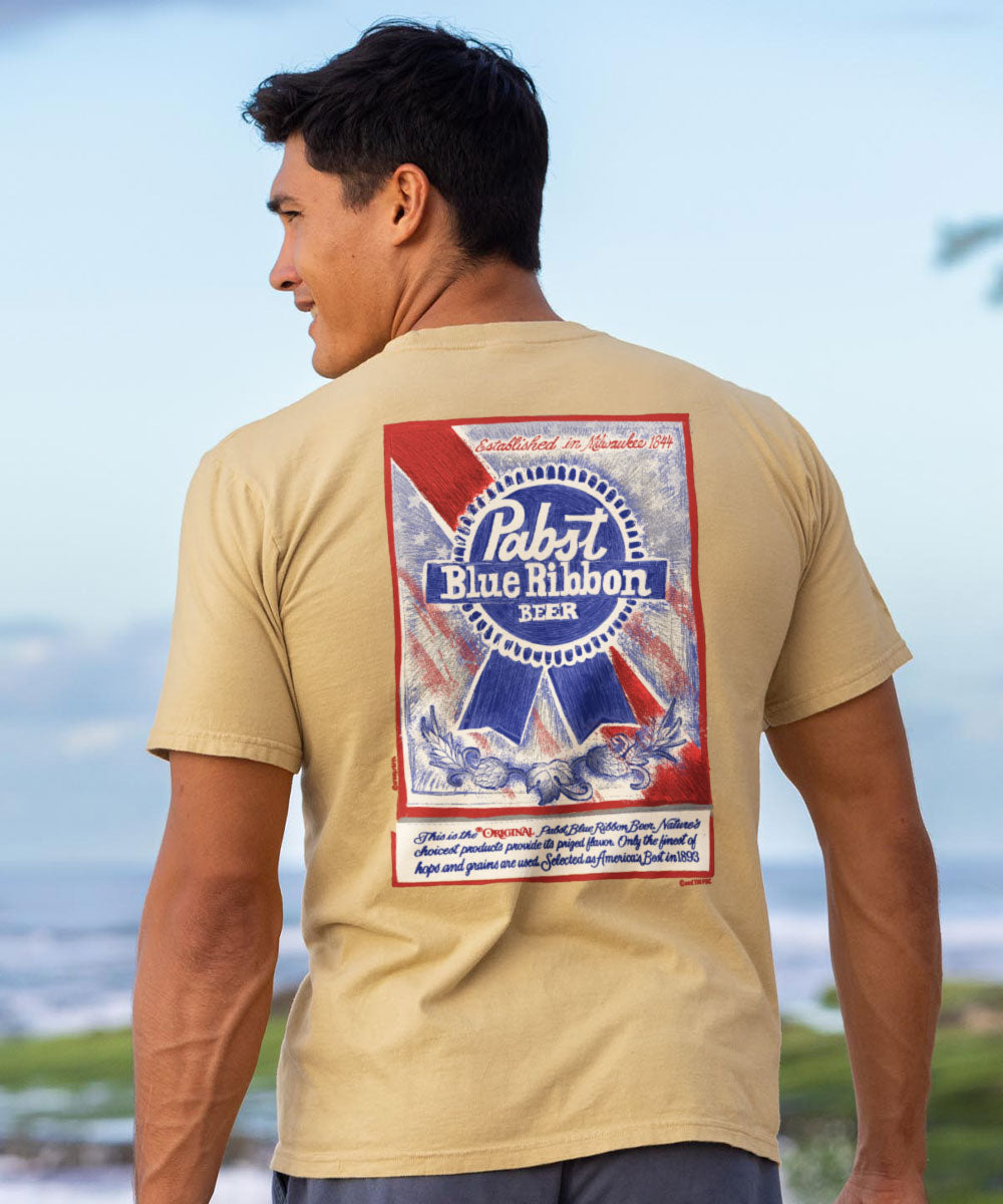 Pabst Blue Ribbon Sketch - Beer Dyed Short Sleeve Crewneck T-Shirt