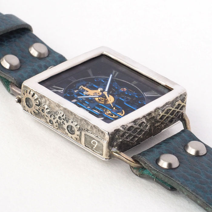 KINO(キノ) 手作り 腕時計 自動巻き 裏スケルトン メカニックブルー
