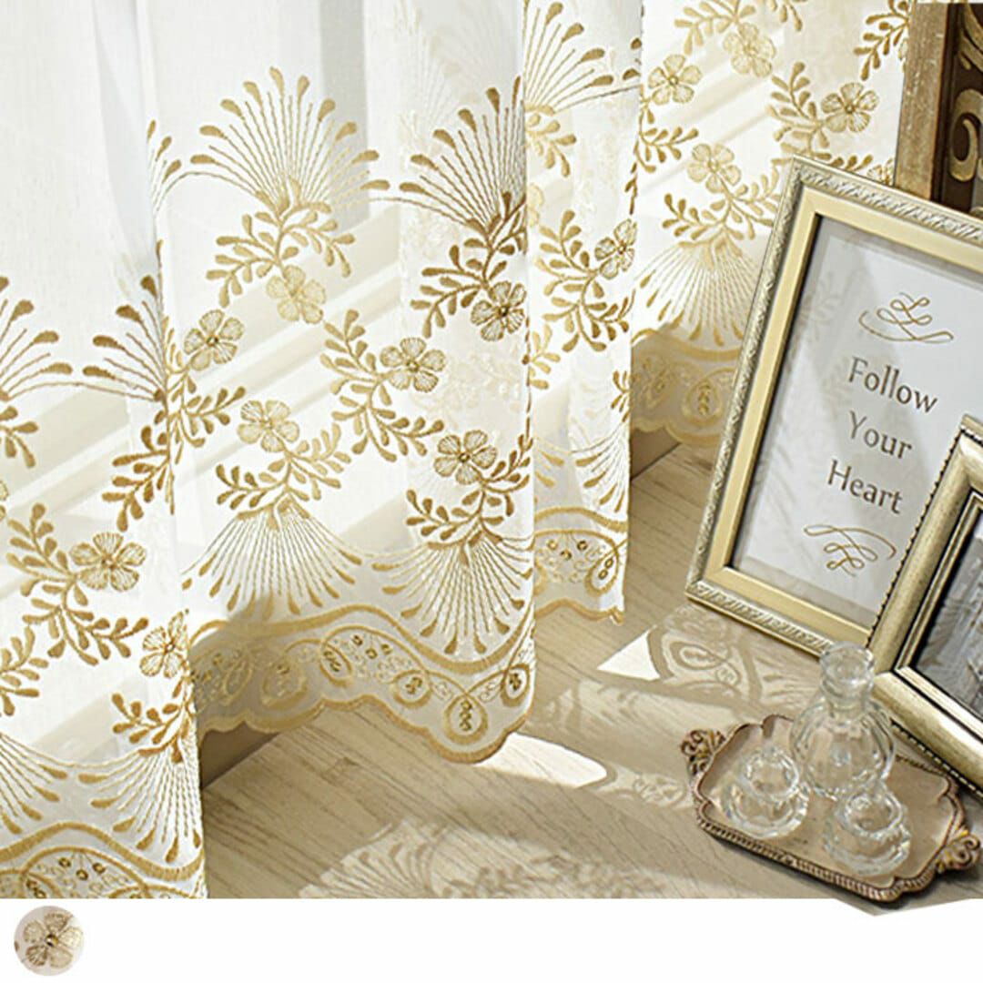 シャンパンゴールドの華やかなトルコ刺繍カフェカーテン| カーテン通販