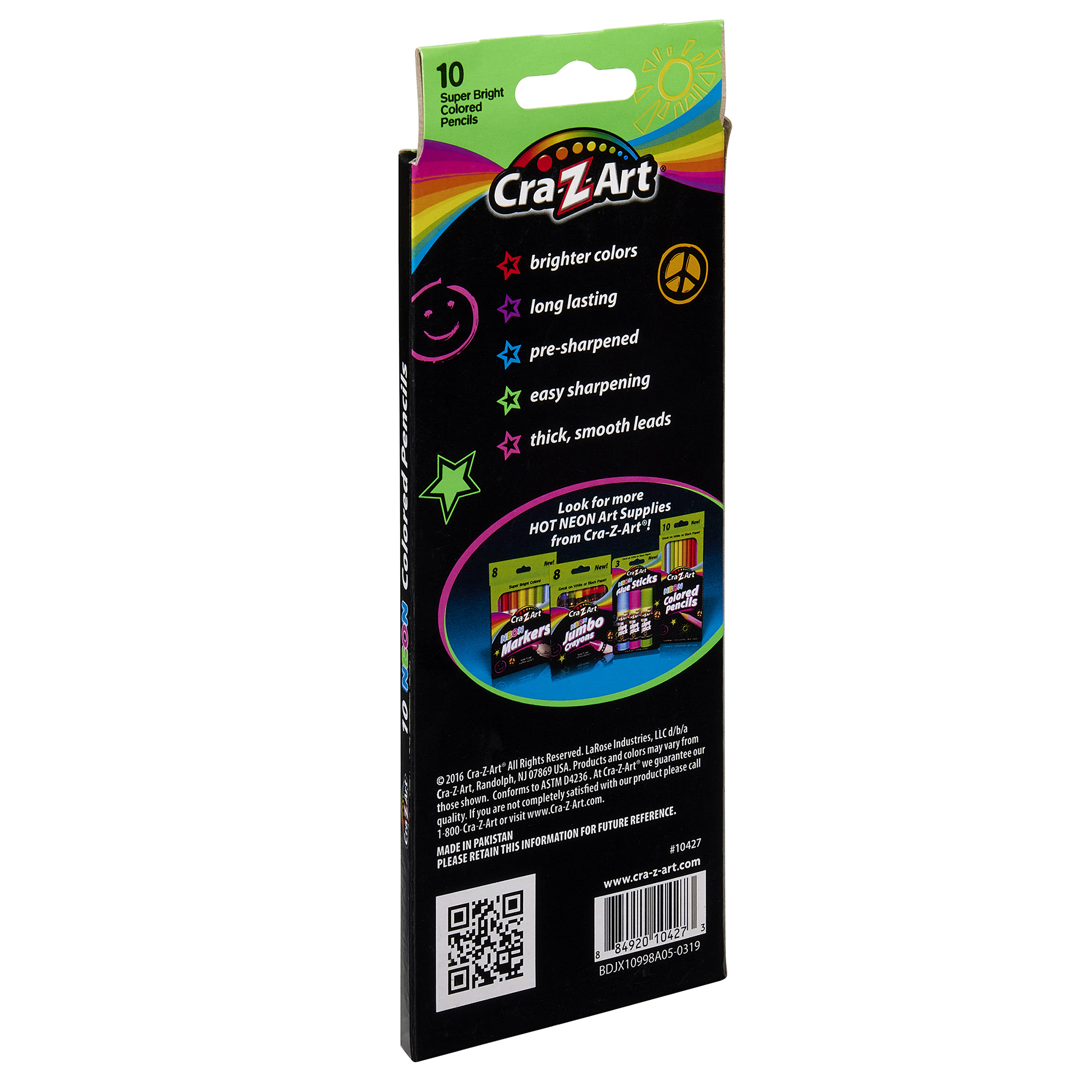 10 ct Hot n Brite Colored Pencils- box Cra-Z-Art 10 Neon