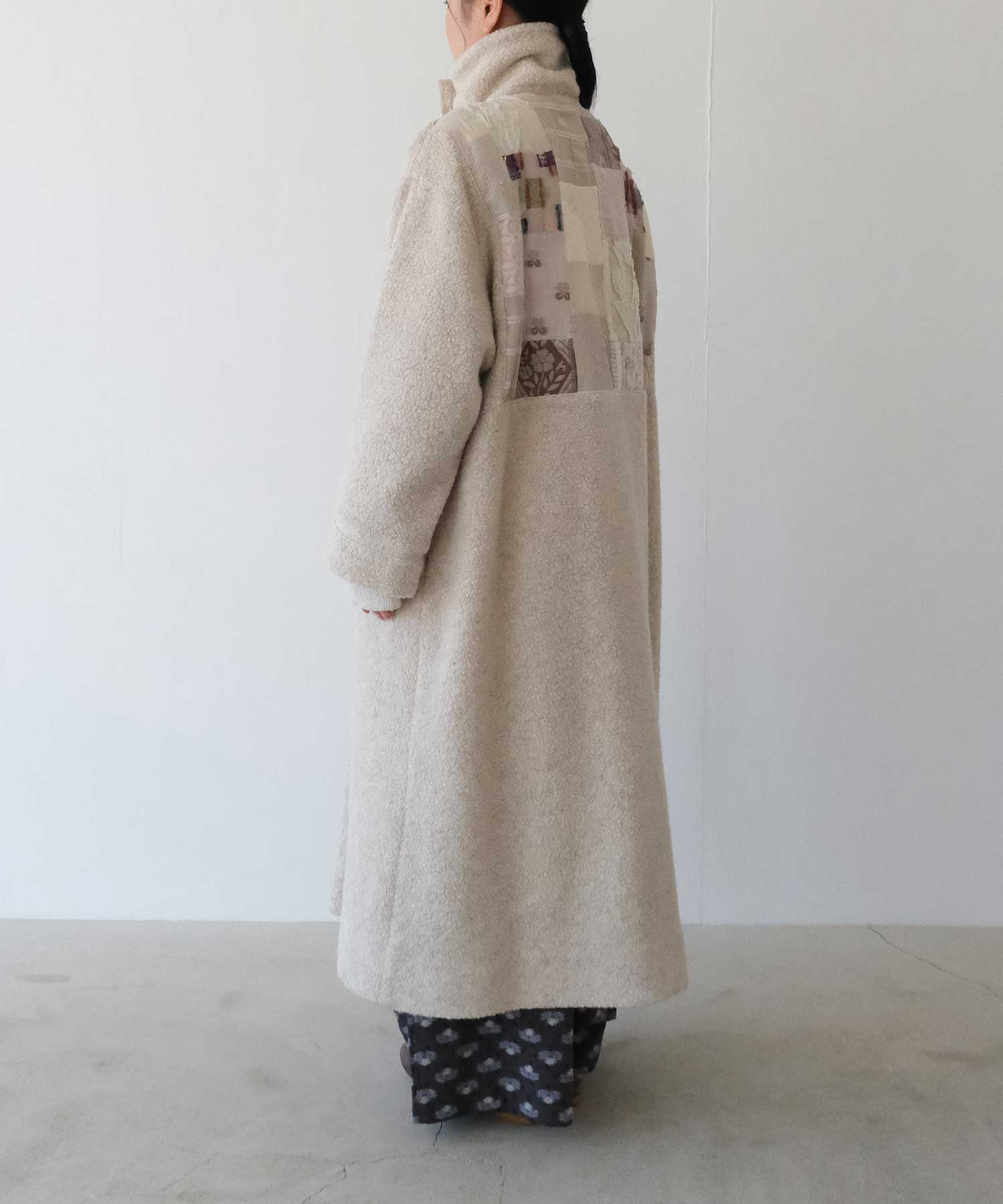 AMBIDEX Store ○パッチワーク × ウール ボア ロングコート(F ベージュ