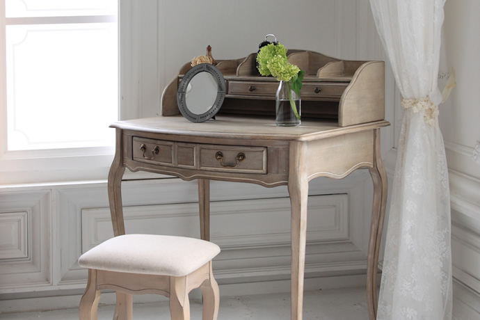 アンティーク調 木製デスク 3引き出し付き シャビーシック