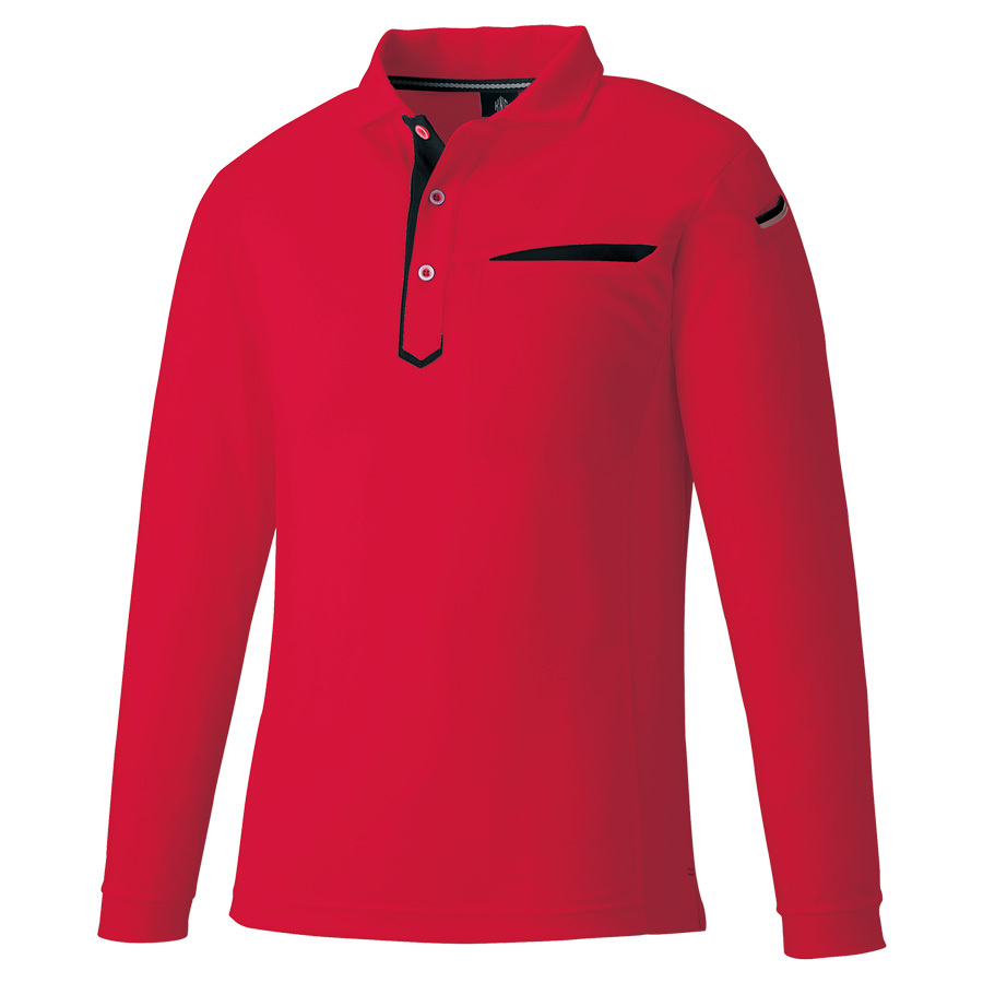 切りポケ長袖ポロ ペン差し 3685－10 レッド | 【ミドリ安全