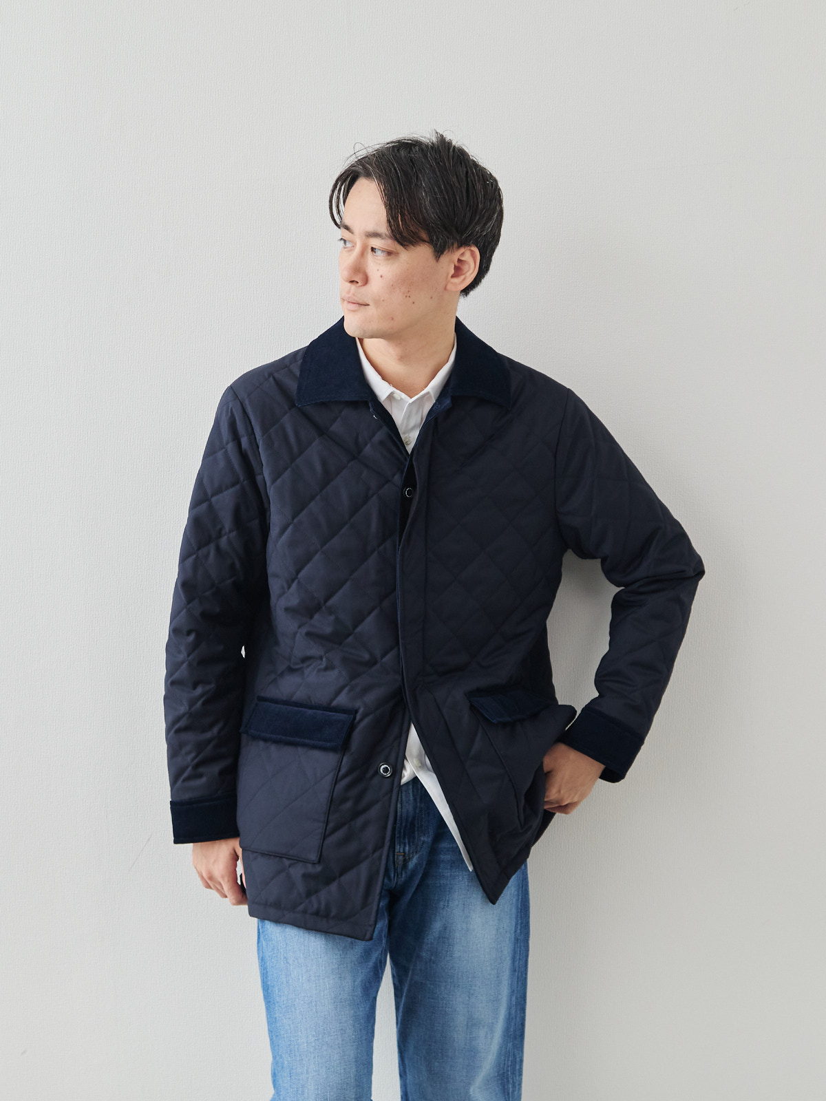 7 Days ウールライク キルティングジャケット/ウォッシャブル/ネイビー