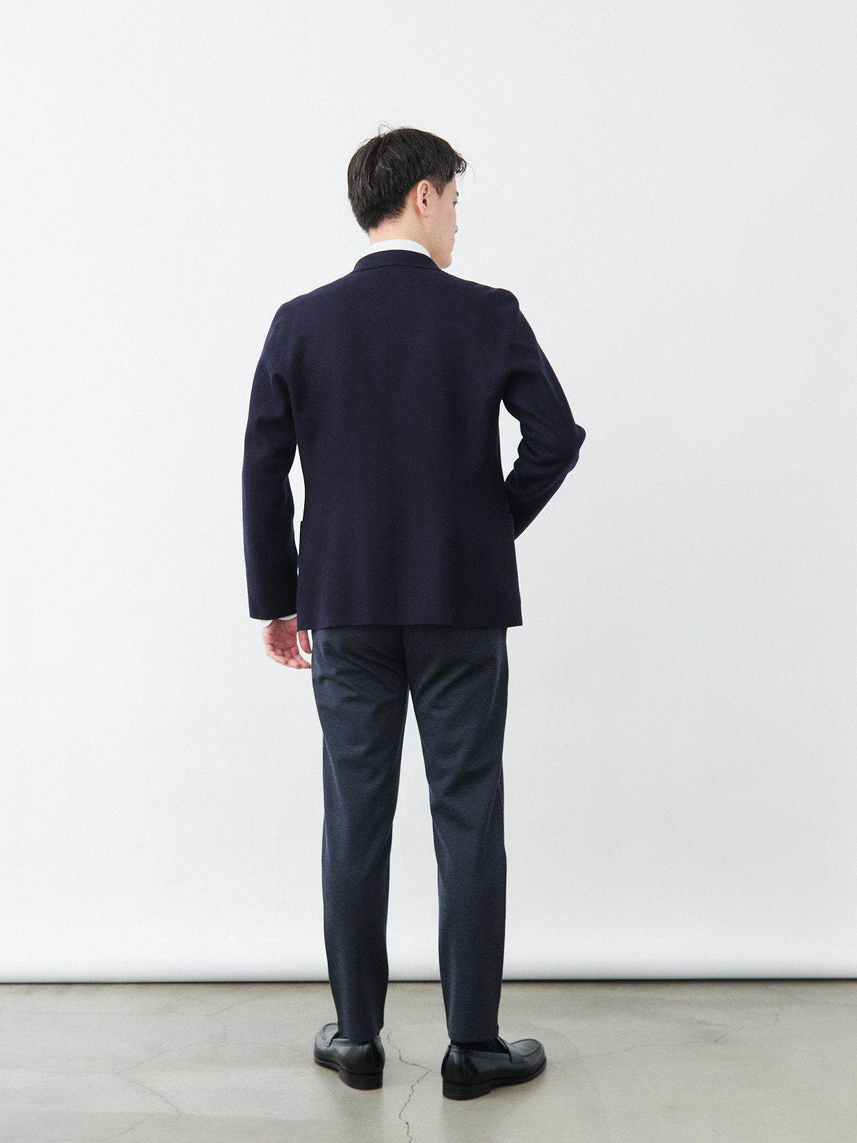 カシミヤ混 メルトンライク テーラードジャケット/ストレッチ/ネイビー