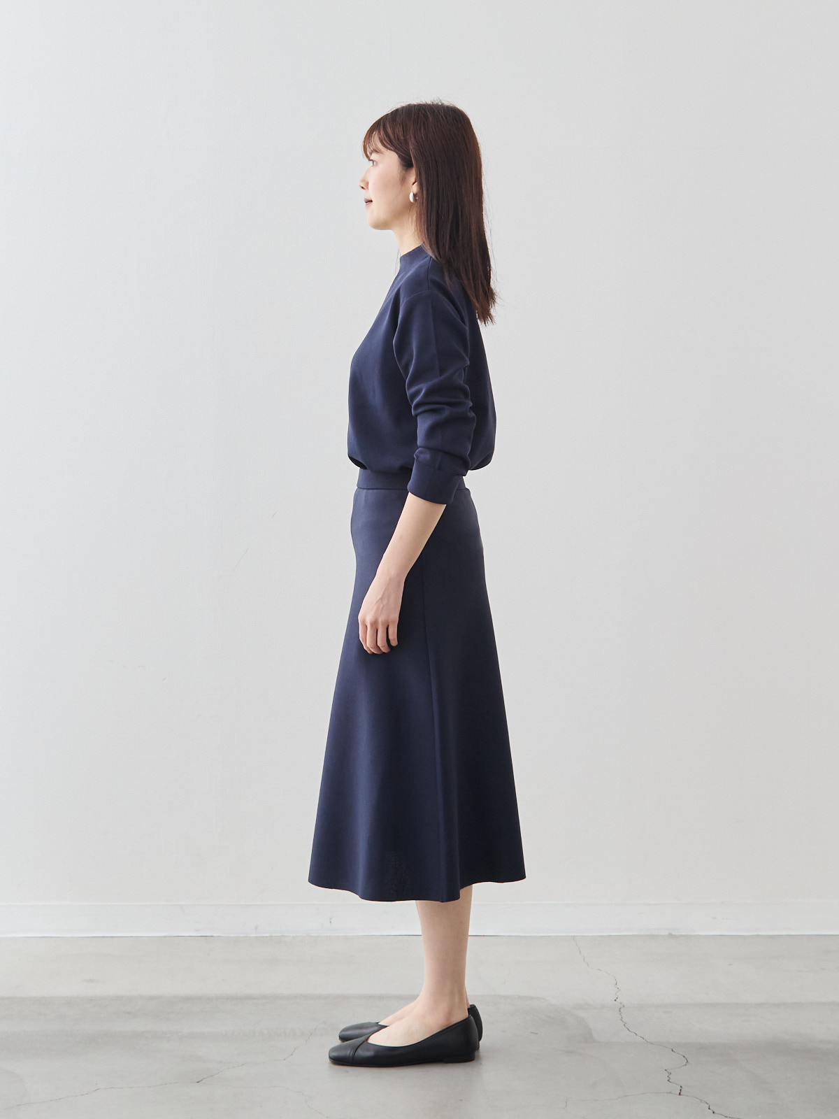 ミラノリブフレアスカート/ネイビー | Factelier (ファクトリエ)