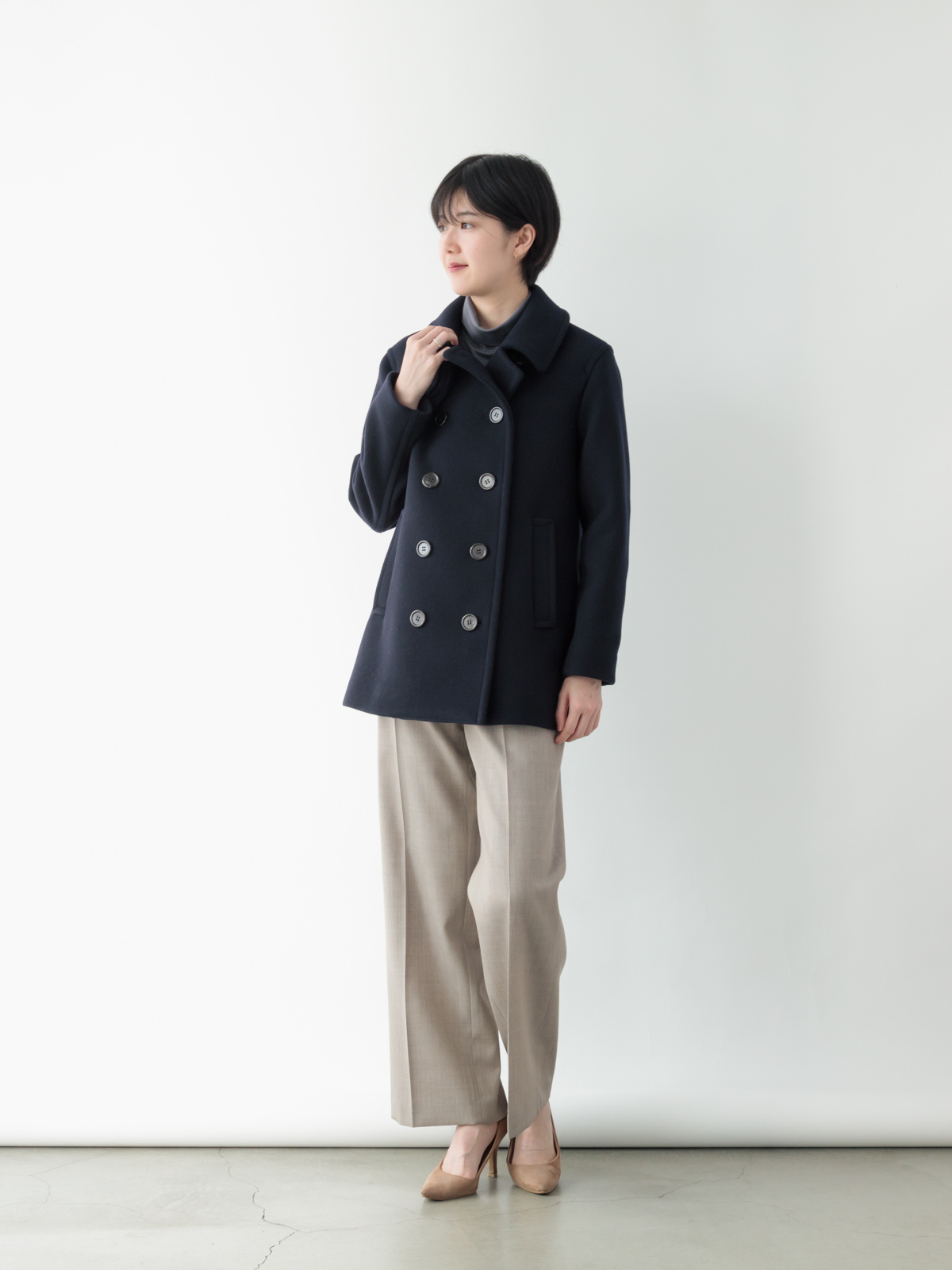Super120's ウールメルトンピーコート/ネイビー | Factelier