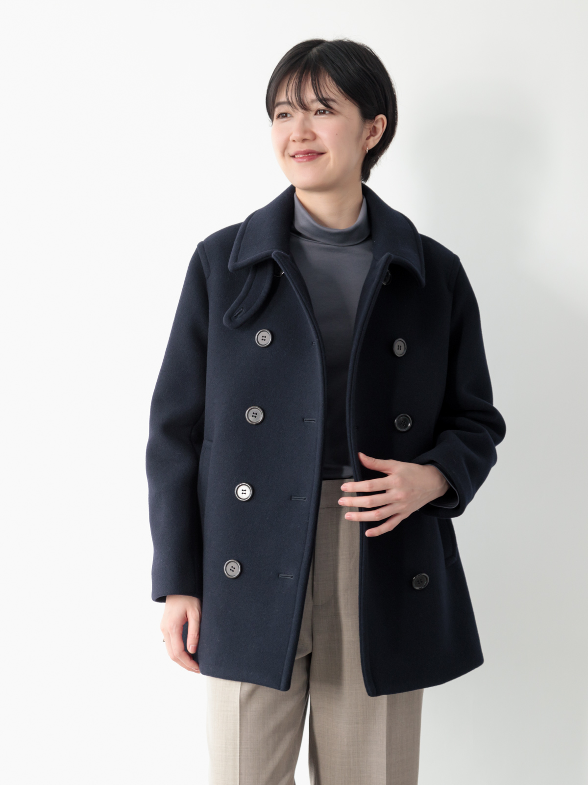 Super120's ウールメルトンピーコート/ネイビー | Factelier