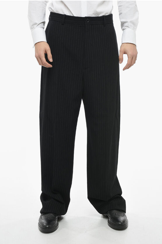 Balenciaga GARDE-ROBE Wide-leg Pinstriped Pants with Pleat men