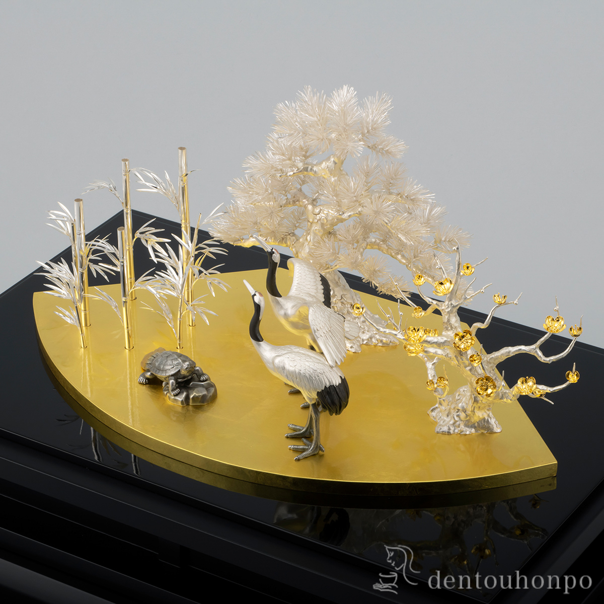 送料無料】 銀製 松竹梅鶴亀 LPC 370g / 高級 コレクション 美術品