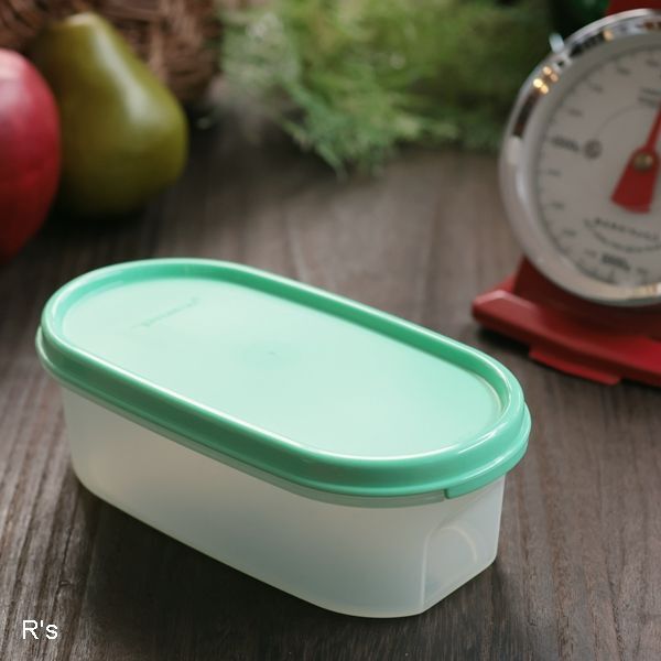 タッパーウェア MM楕円＃1 オーバル型保存容器 蓋グリーン 未使用品 袋