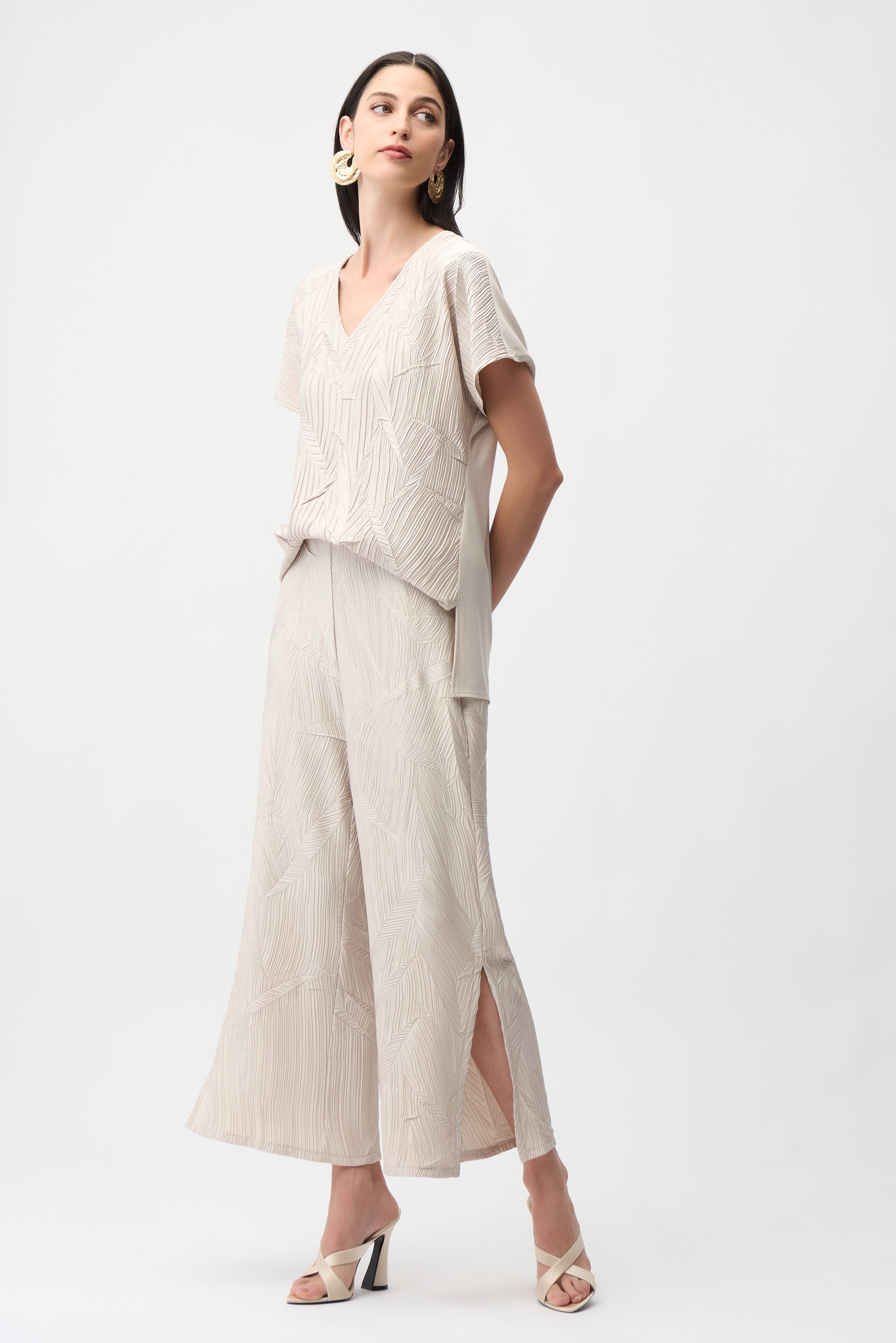 Joseph Ribkoff Pleated Satin Pull-On Culotte Pants Style 261161