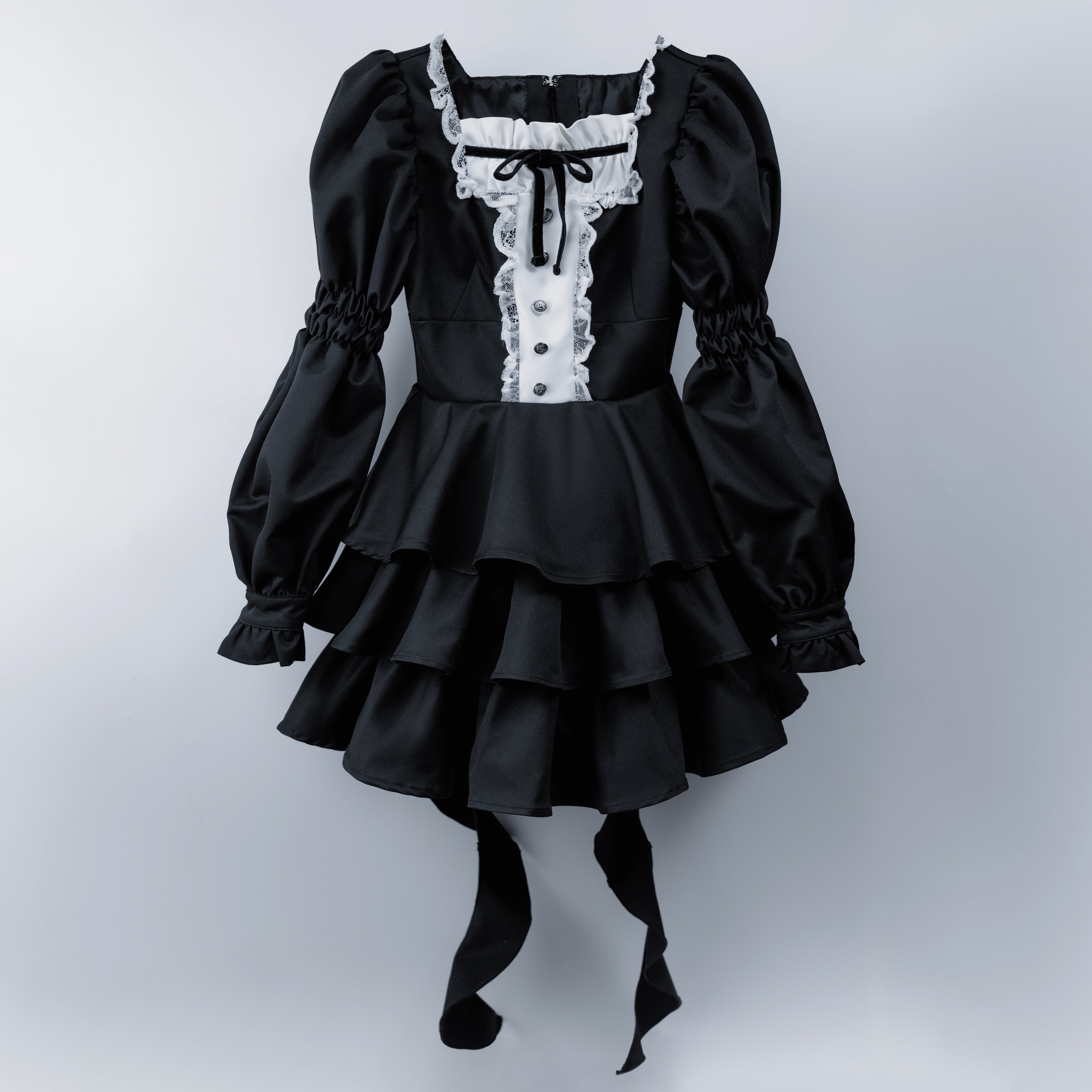 doll ruffle puff one piece black