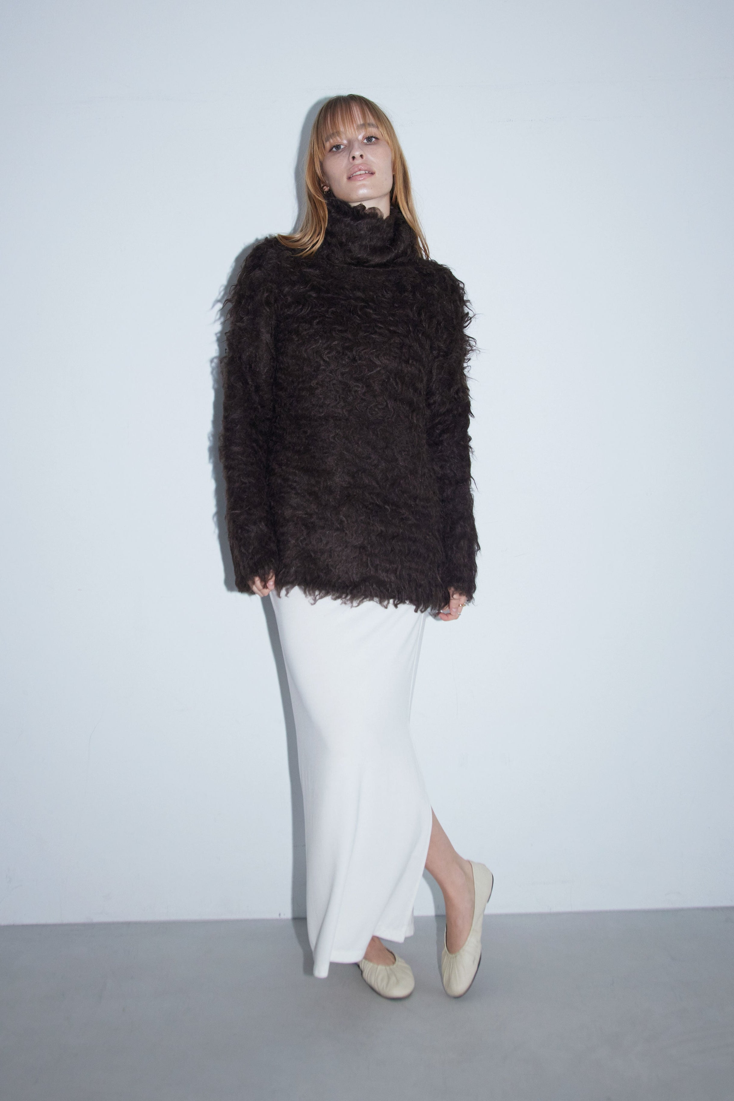 Open-Back Shaggy Turtleneck Knit – determ;