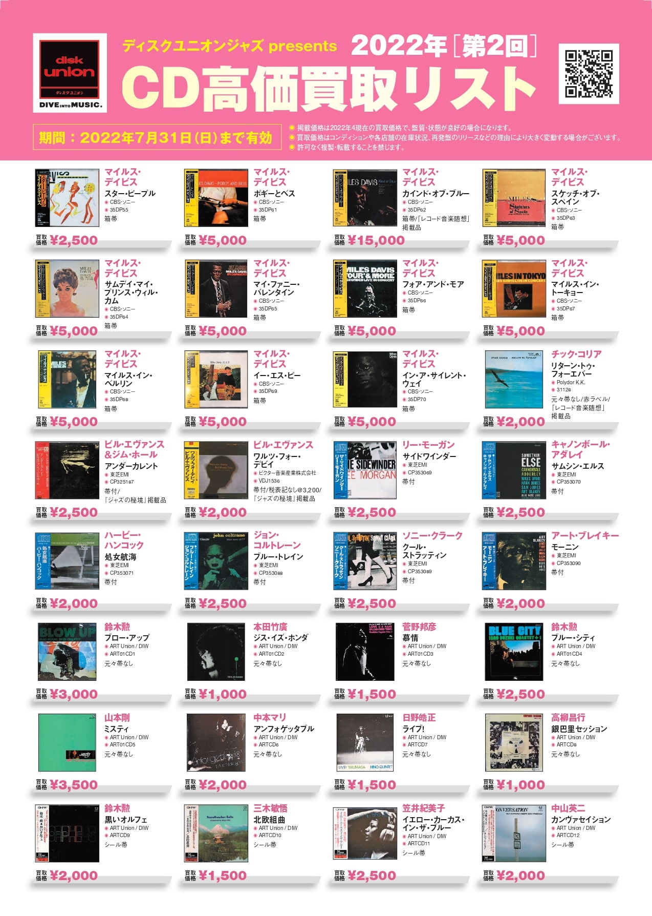 ディスクユニオンジャズ presents 2022年第2回CD高価買取リスト