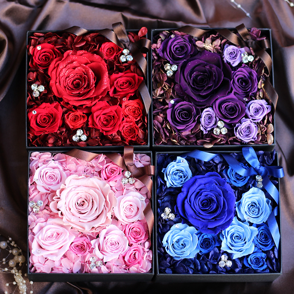クリスタルローズボックス -12輪の赤バラ BOXフラワー-/プリザーブド