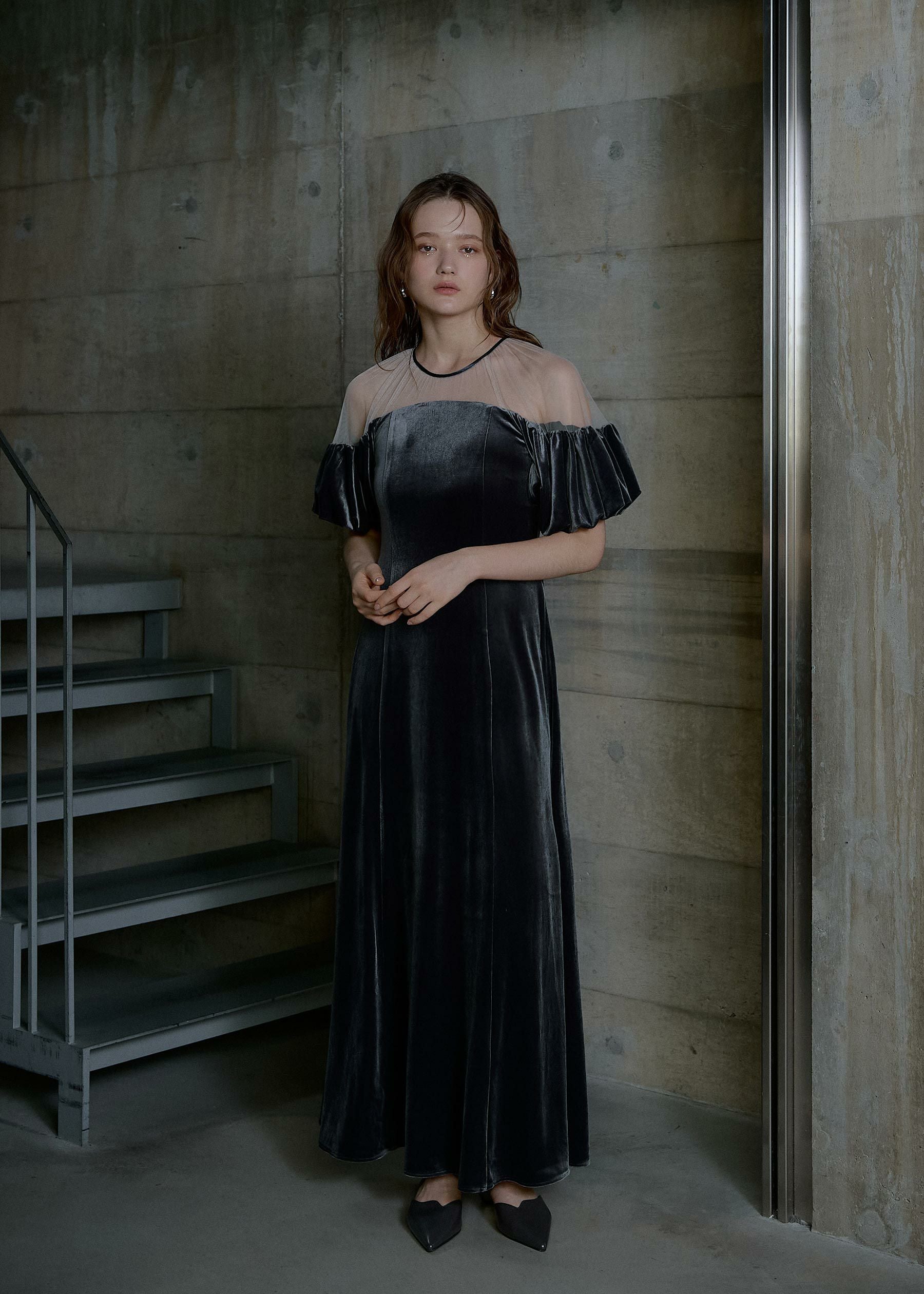 Cotton race souffle sleeve dress|LE'RURE