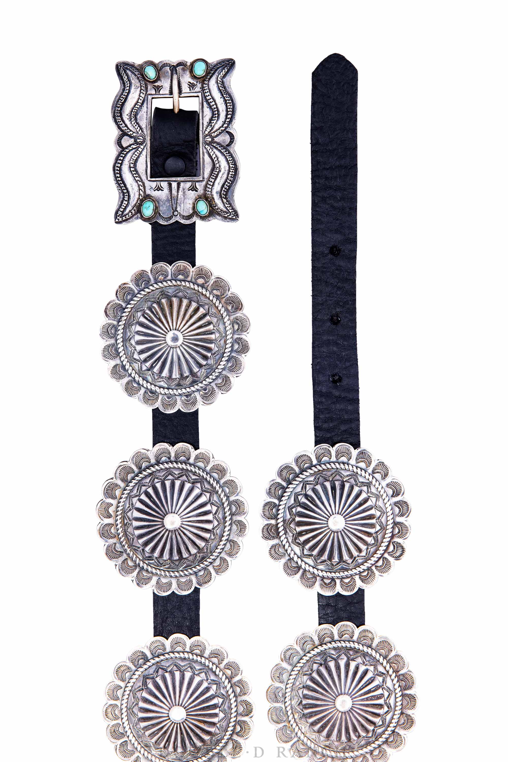 Belt, A Vintage, Concho, Turquoise, Repousse, 2nd-Phase Style, Vintage