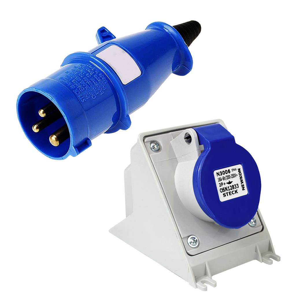 Kit Tomada Sobrepor 16A N3006 + Plug Macho 2P+T 16A N3076 Steck