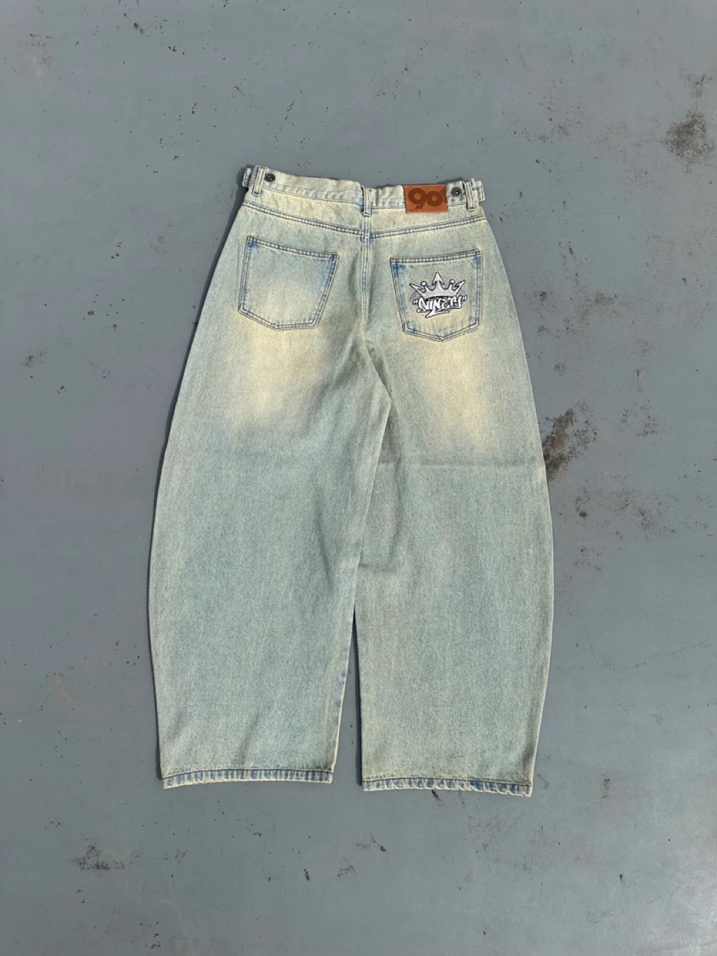 9090 King Logo Slub Denim Buggy Pants | 蝦皮購物