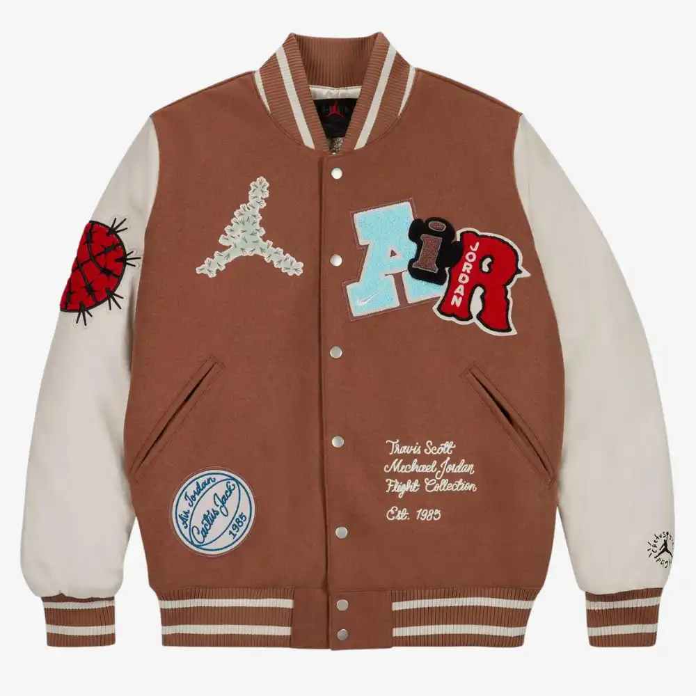 Travis Scott x Jordan Jaqueta Varsity Antique Brown - Droper