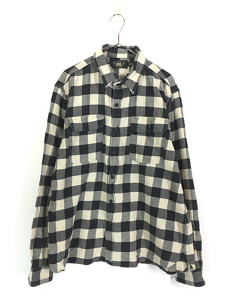古着 00s RRL Ralph Lauren 白×黒 ブロック チェック マチ付 ヘビー