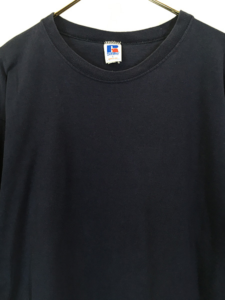 古着 90s USA製 Russell 無地 ソリッド 100%コットン 長袖 Tシャツ