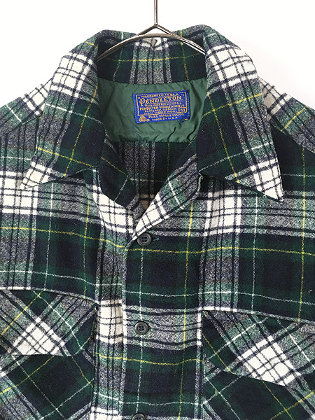 古着 70s USA製 Pendleton 好配色 グリーン チェック 開襟 ボックス
