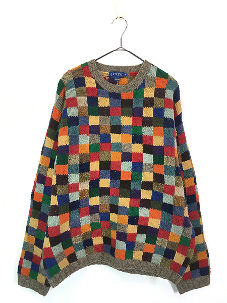 古着 90s J Crew 名作 カラフル パッチワーク ヘビー ウール ニット