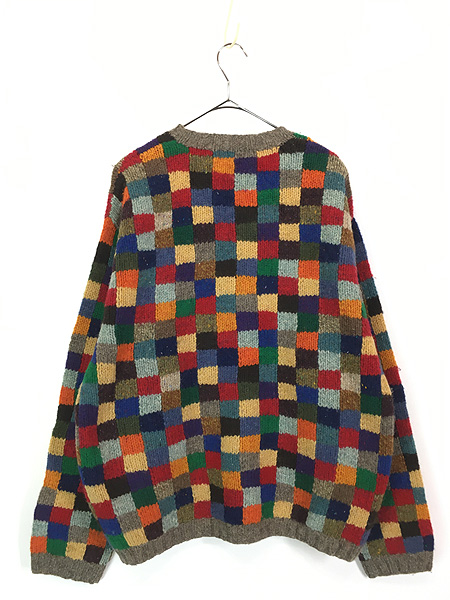 古着 90s J Crew 名作 カラフル パッチワーク ヘビー ウール ニット