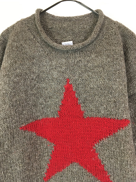 古着 星 ワンスター ロールネック ヘビー ウール エクアドル ニット