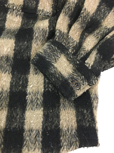 古着 90s Mexico製 EARTH RAGZ 黒×ベージュ チェック ブランケット