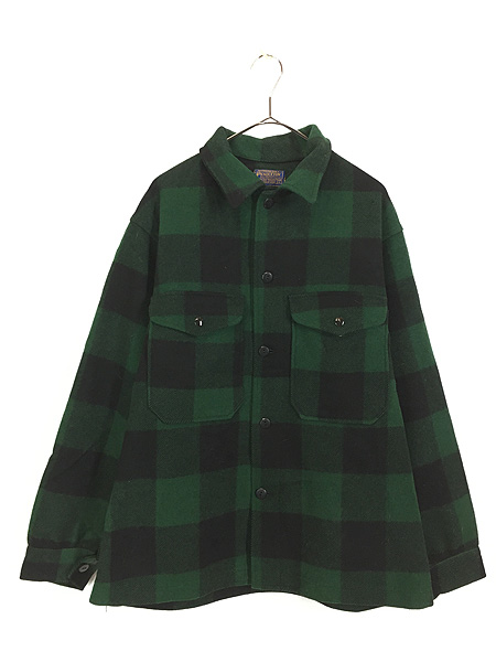 古着 60s Pendleton 黒緑 ブロック チェック メルトン ウール シャツ