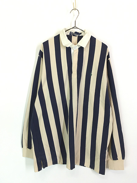 古着 90s Polo Ralph Lauren アイボリー×ネイビー ストライプ ラガー