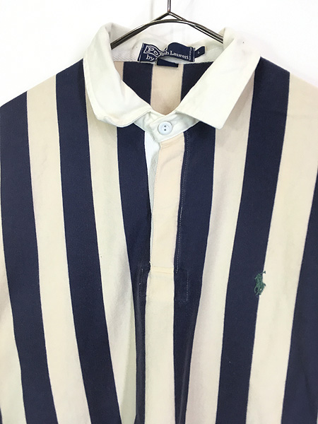 古着 90s Polo Ralph Lauren アイボリー×ネイビー ストライプ ラガー